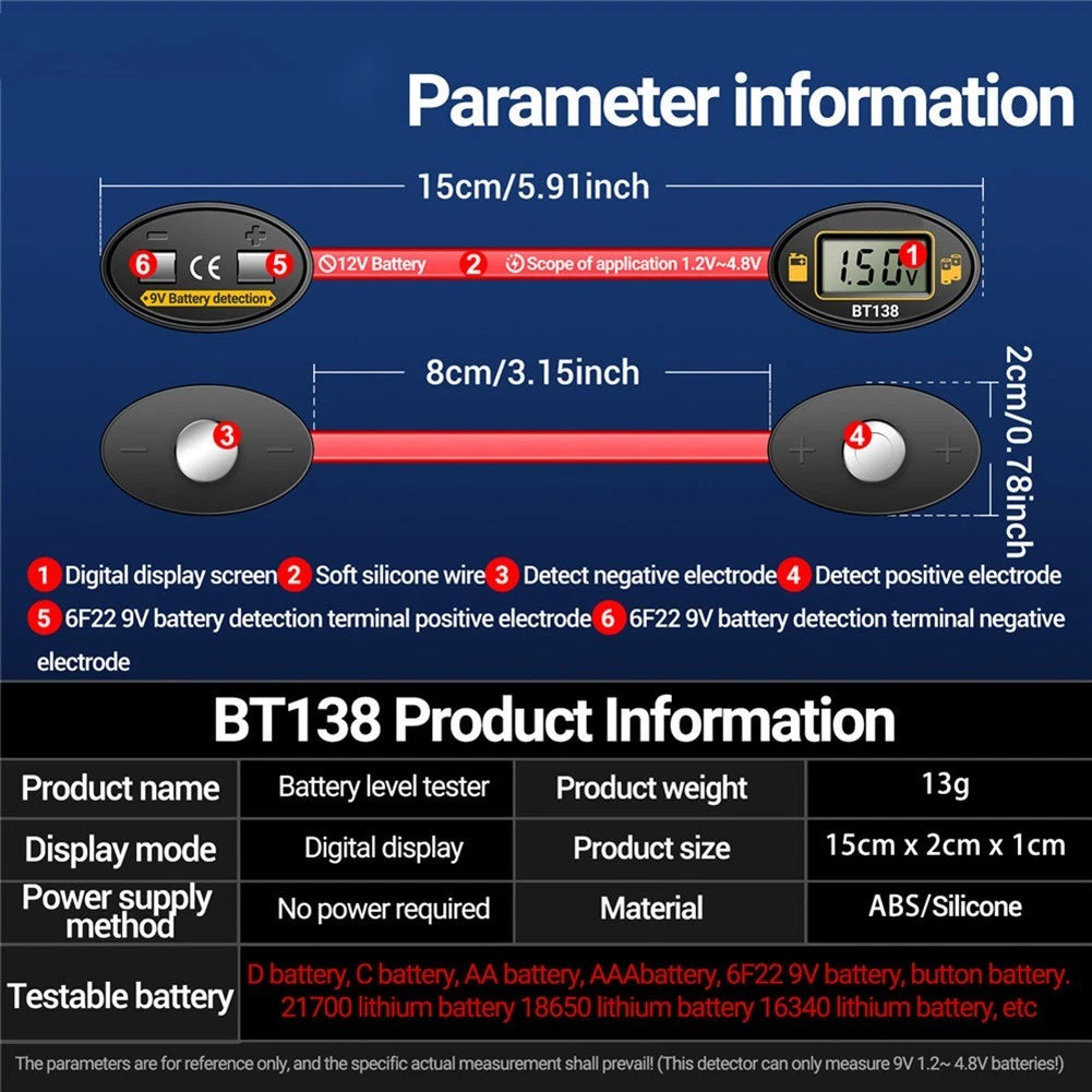 Battery Tester for 1.2V to 9V Lithium Alkaline Button Batteries