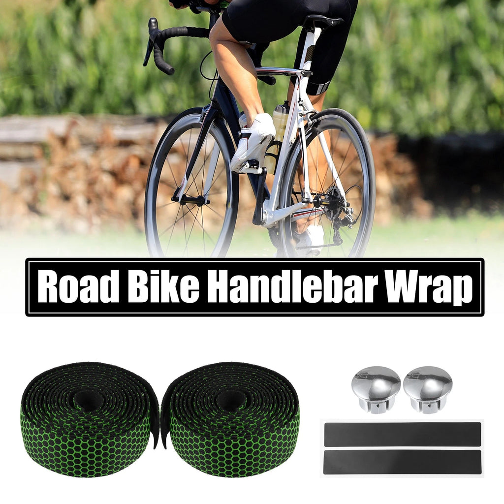 Handlebar Tape Set Honeycomb Pattern Non-Slip for Mountain Bike (Green)