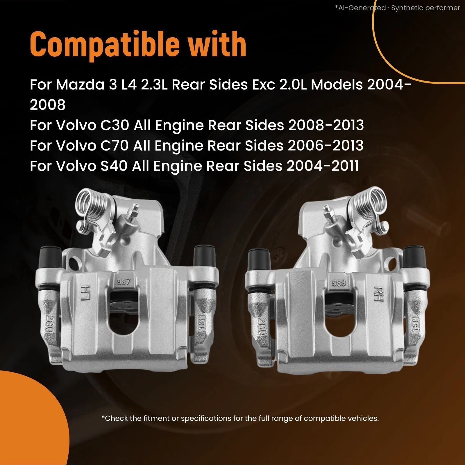Rear Disc Brake Calipers Set for Volvo C30/C70/S40 (2004–2013)