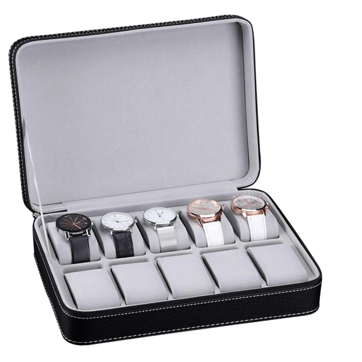 10-Slot PU Leather Watch Travel Case Waterproof Organizer