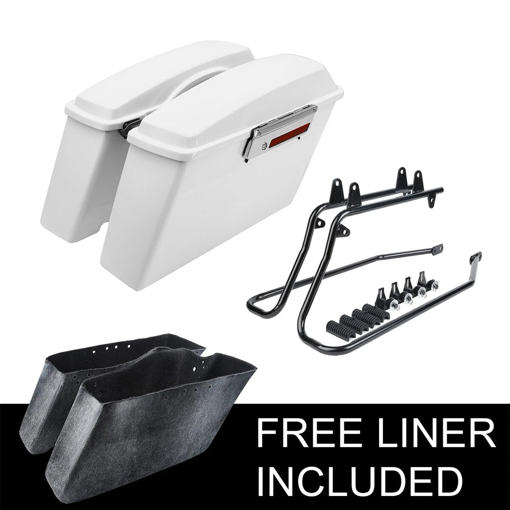 White Saddlebags with Conversion Bracket for Harley Softail Fatboy (1984–2017)