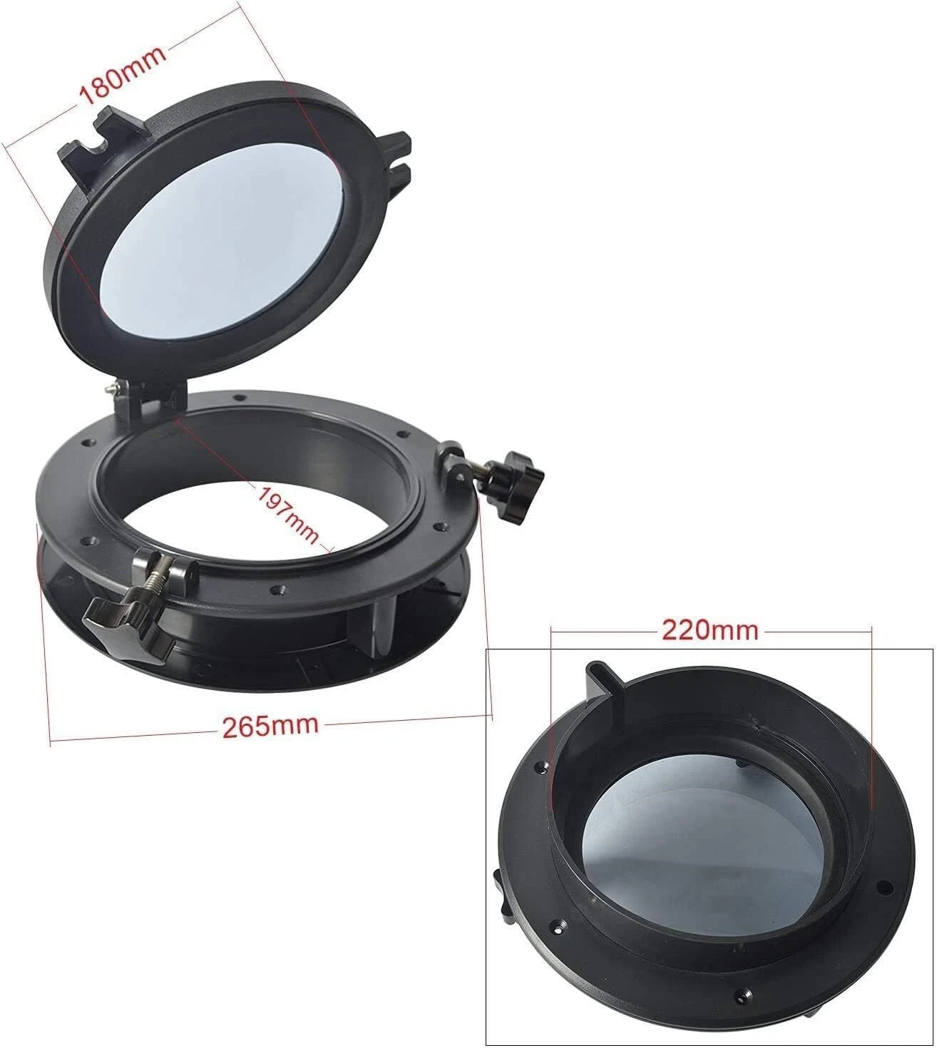 10" Round Opening Portlight Porthole Window for Boats (ABS Plastic, Tempered Glass)