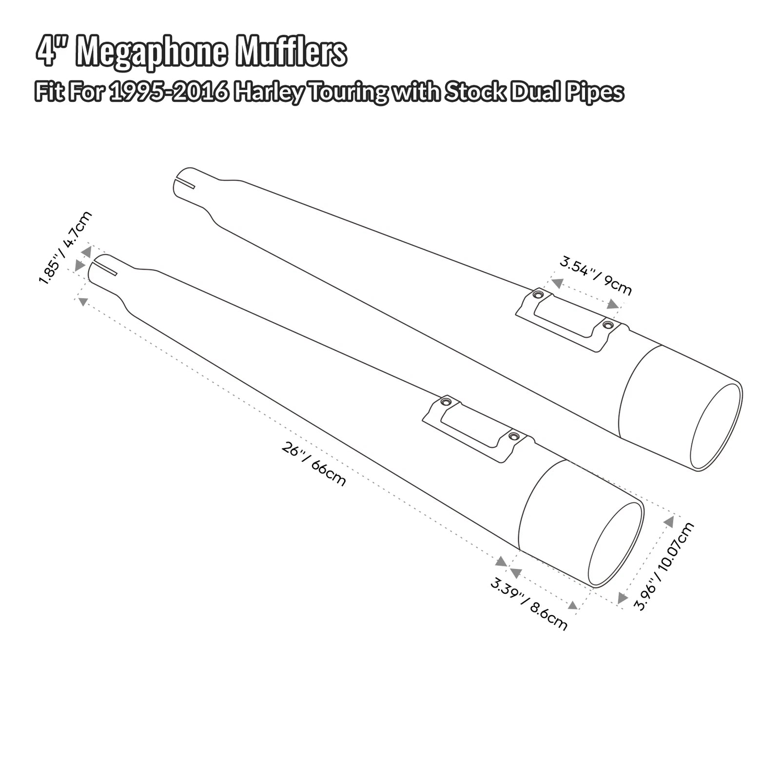4" Slip-On Megaphone Mufflers for Harley Electra Road Glide (1995–2016)