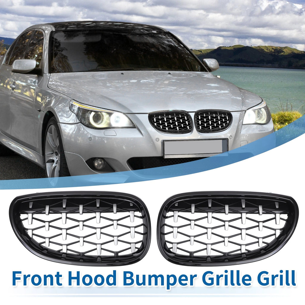 Hood Bumper Grille Pair Diamond Front for BMW 5 Series (2004–2009)