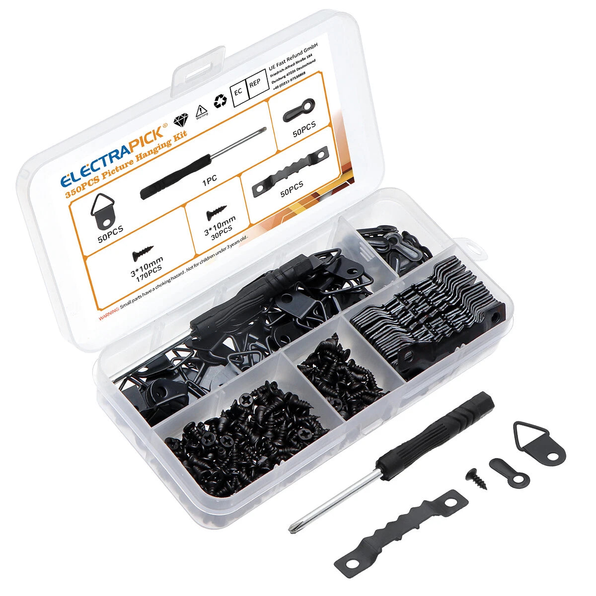 350PCS Sawtooth Picture Frame Hangers Kit - Black