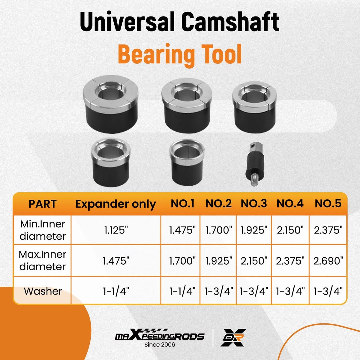 Camshaft Bearing Tool Installer Removal Set for Universal Engine 1.125" ~2.69"