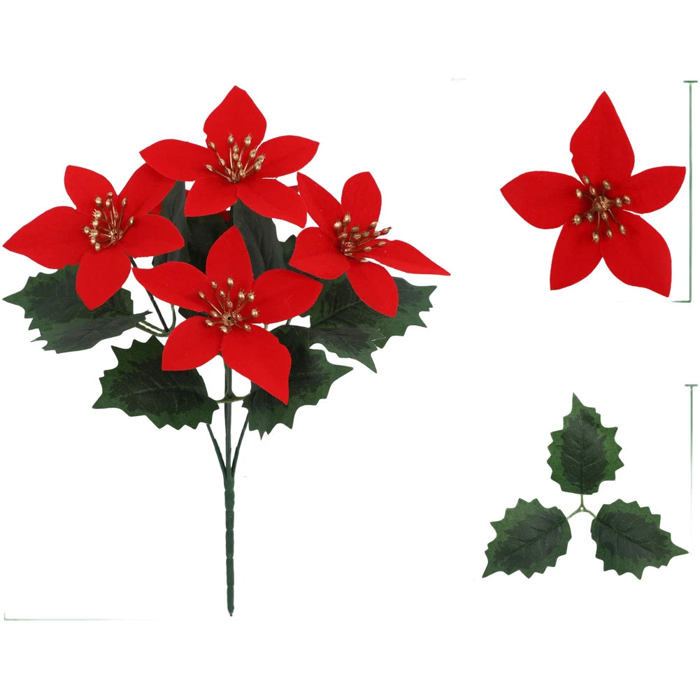 Poinsettia Silk Flower Arrangement for Festive Table Decor