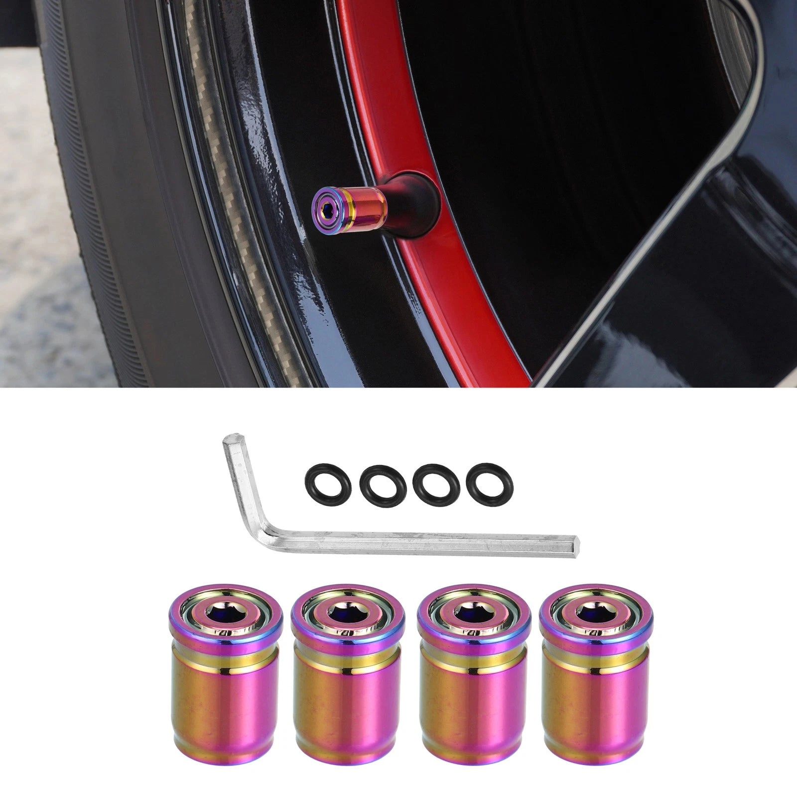 4PC Tire Valve Stem Dust Caps with Wrench Set for Multi Check fitment before purchases (Universal)