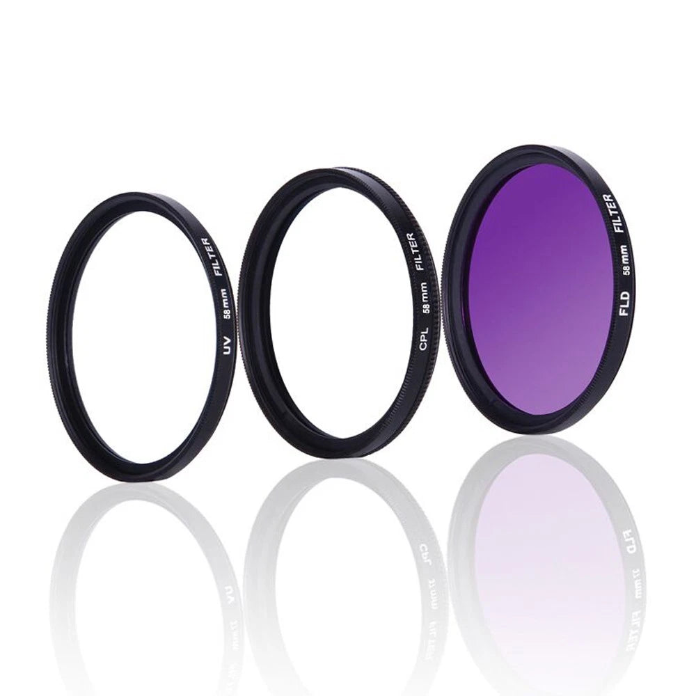 3-in-1 Lens Filter Set (UV, CPL, FLD) for Universal Camera (52/55/58mm)
