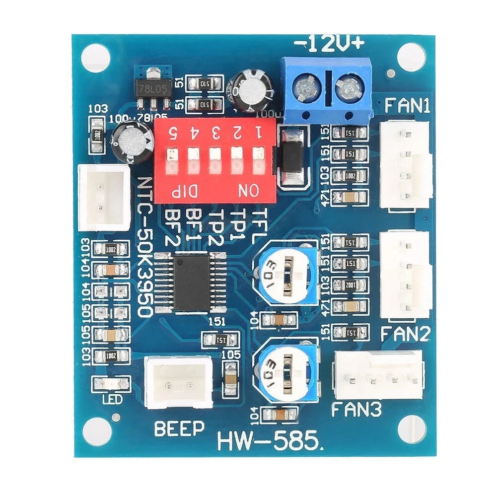 4X Wire DC12V Fan Controller with Temperature Regulation for PC Cooling Fans