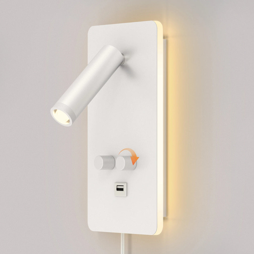 LED Wall Sconce Bedside Reading Light with USB Charge Port for