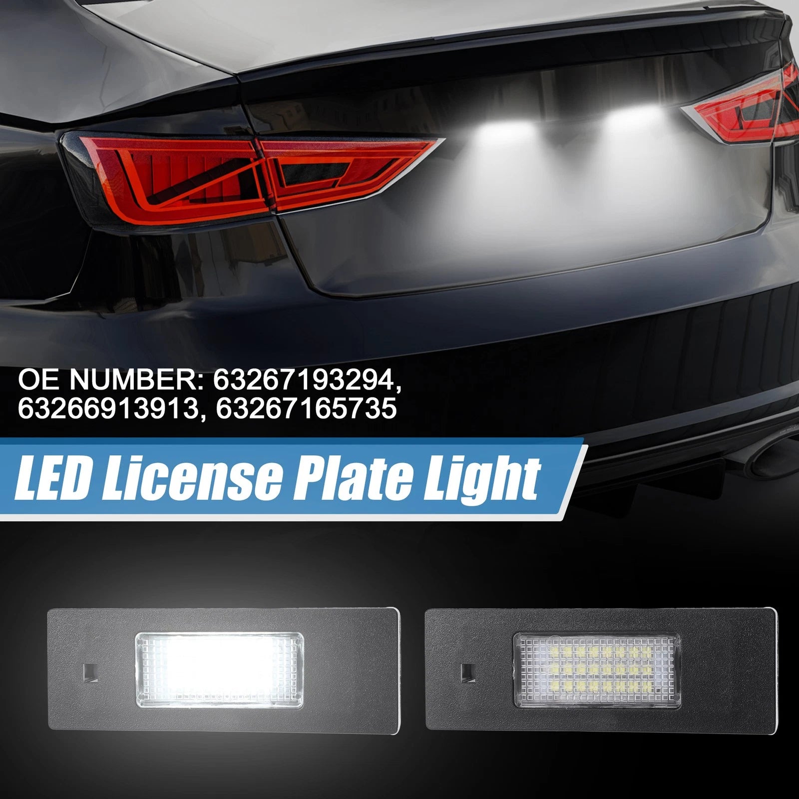 License Plate Light Assembly White LED Pair for BMW (2008–2018)