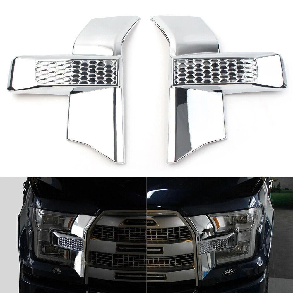 2X Front Bumper Headlight & Grille Chrome Cover Trim for Ford F150 (2015–2017)