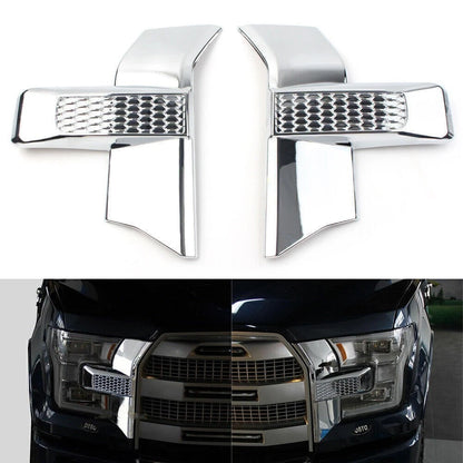 2X Front Bumper Headlight & Grille Chrome Cover Trim for Ford F150 (2015–2017)