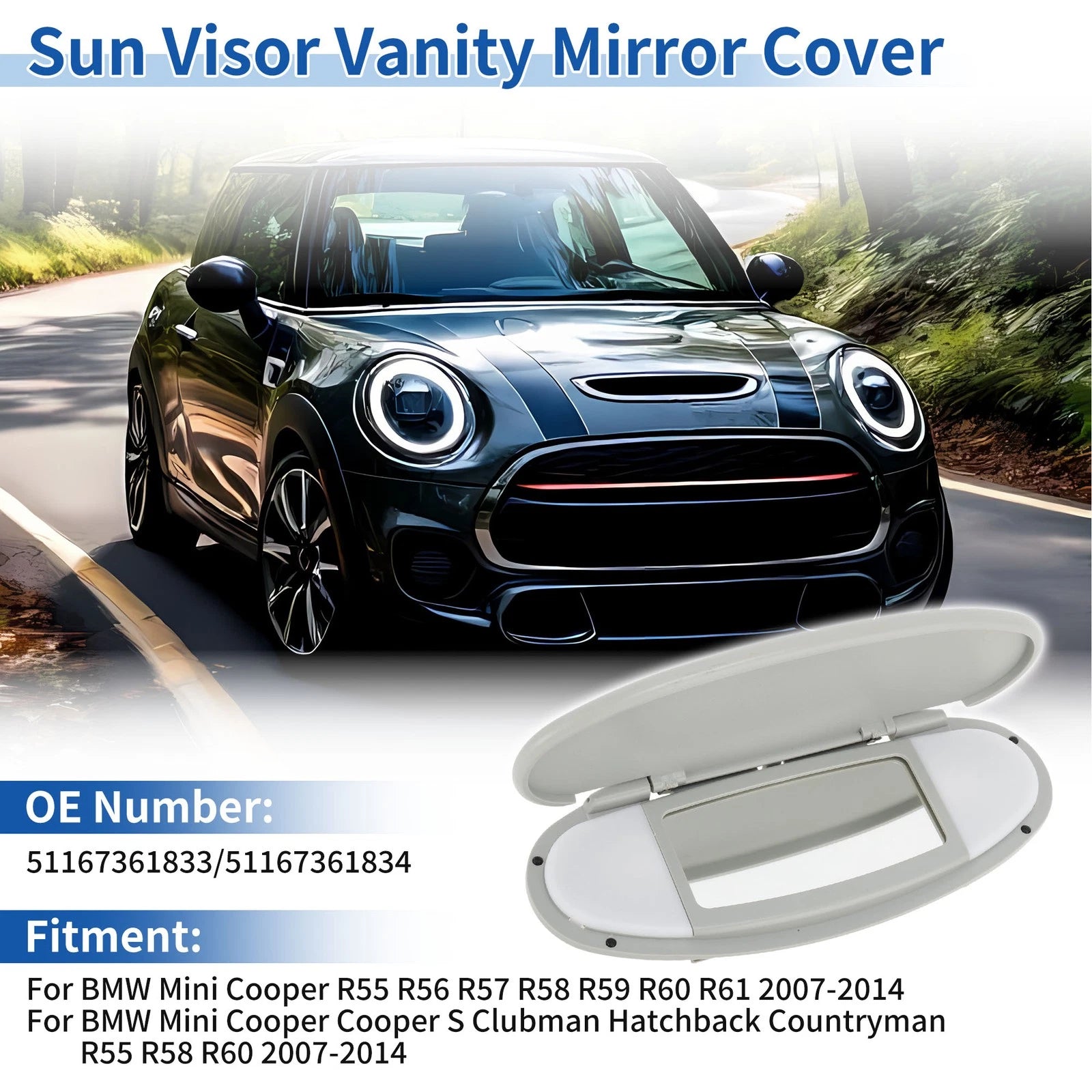 Sun Visor Vanity Mirror Cover Replacement for BMW Mini Cooper (2007–2016)