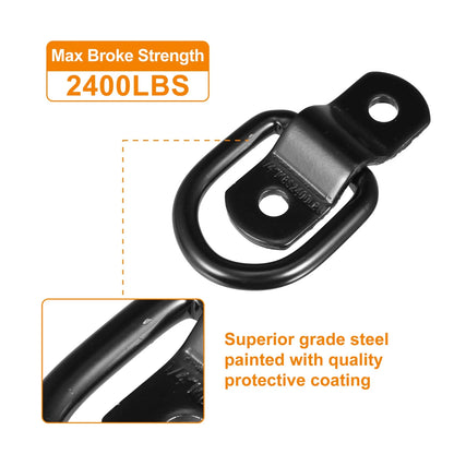 6pcs D Ring Tie Down Anchors 1/4 Inch for Trailer Truck Boat Cars (Black)