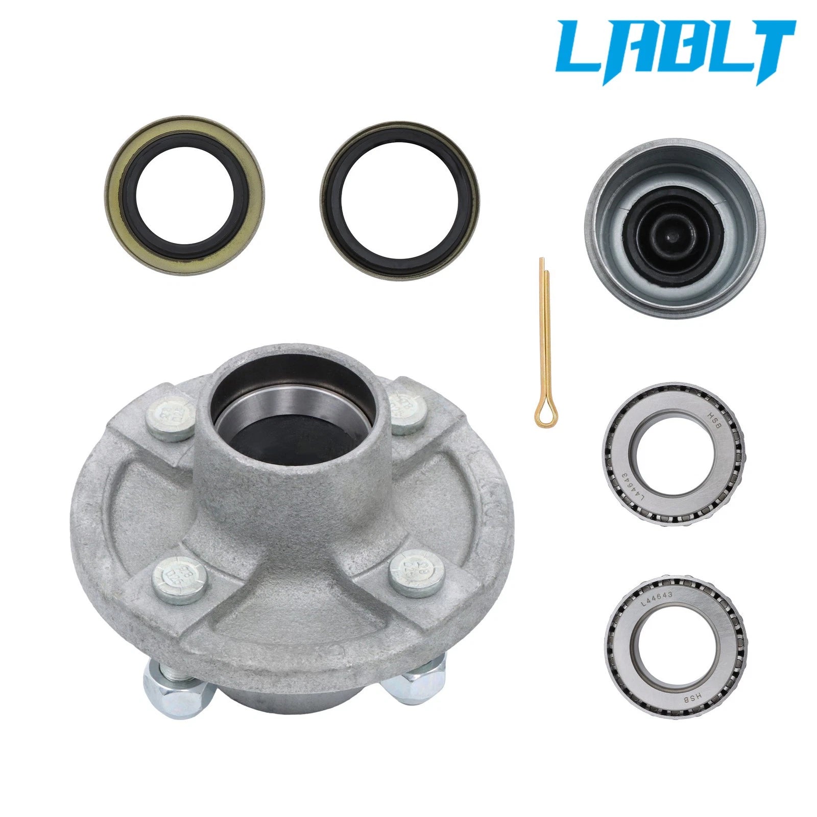 Set of 4 Galvanized Trailer Hub Kit for 2000lb Spindle (1")