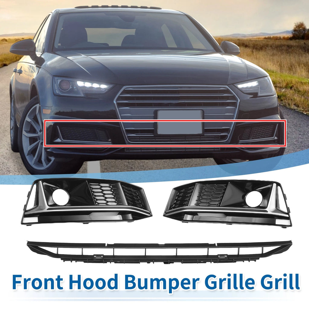 Front Lower Bumper Grille for Audi A4 B9 (2016–2018) Black, No Hole