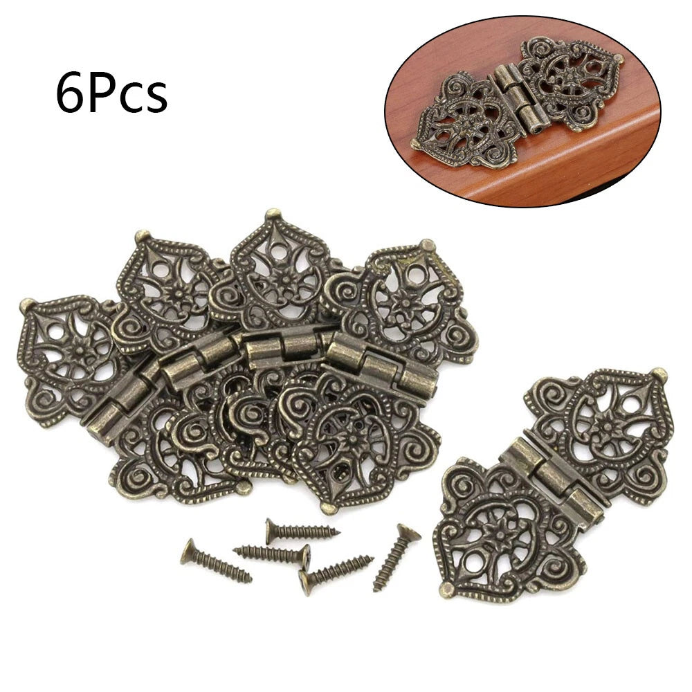 Set of 6 Antique Bronze Hollow Flower Hinges for Wooden Box Door Cabinet
