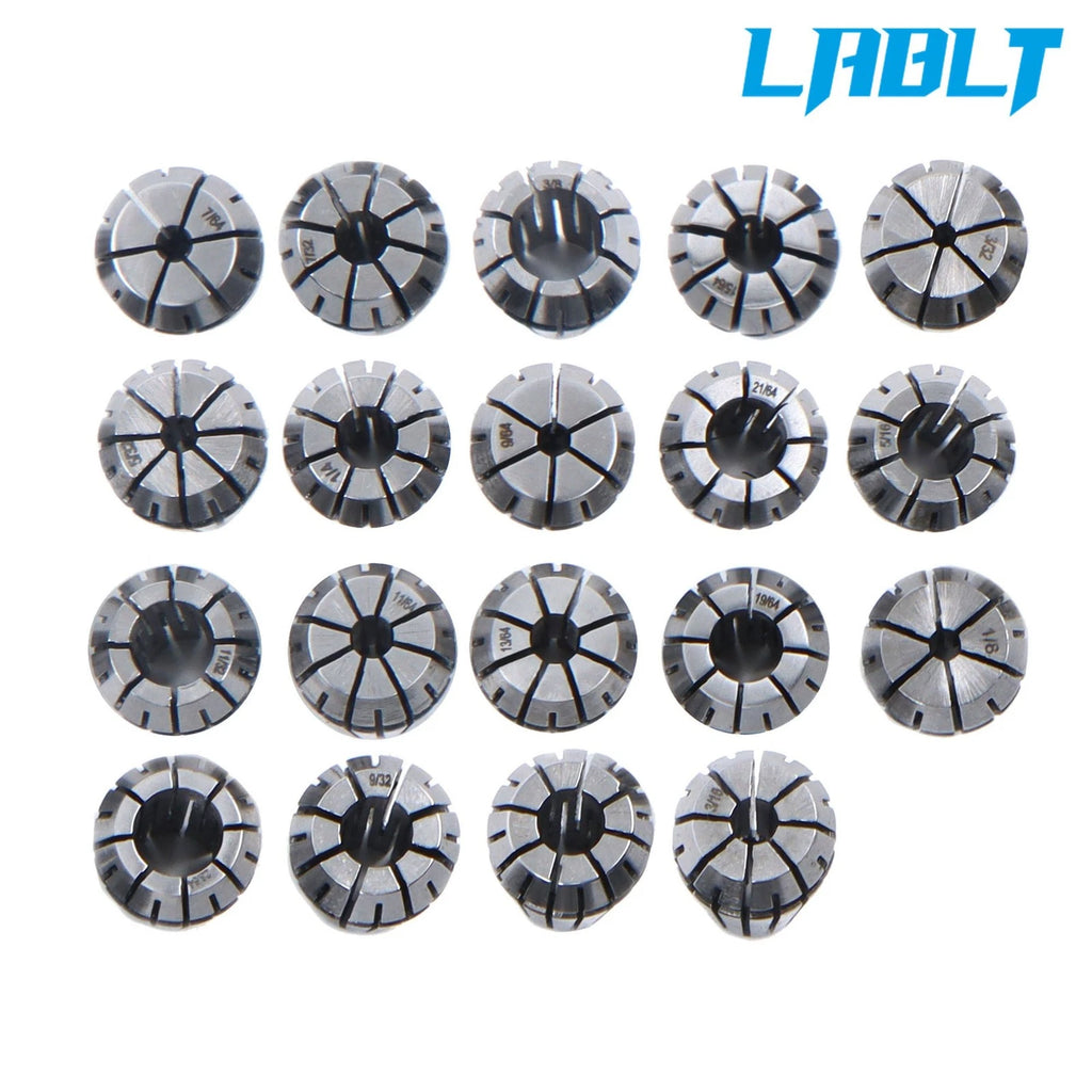 19-Pcs ER16 Collet Set for (Complete Sizes 1/16 to 1/64)