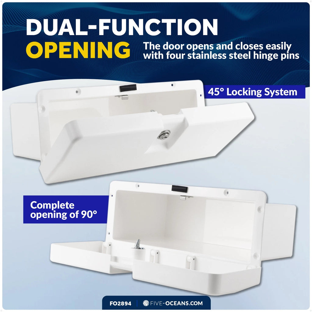 Lockable Boat Glove Box with 2 Keys, UV-Resistant White Plastic