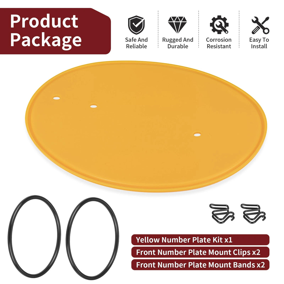 Yellow Front Number Plate with Clips & Bands for Honda Z50R (1979–1987)