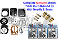 Mikuni Triple Carburetor Rebuild Kit & Needle/Seat for Yamaha LS LX (2000-210)