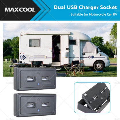 Dual USB Fast Charger Socket for Car RV Motorcycle (12V)