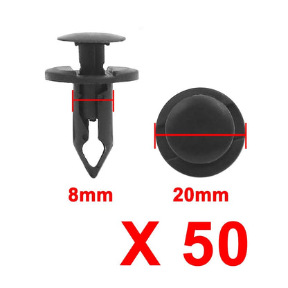 Black Plastic Bumper Clips Splash Guard Set of 50 for Honda and Suzuki (2005–2015)