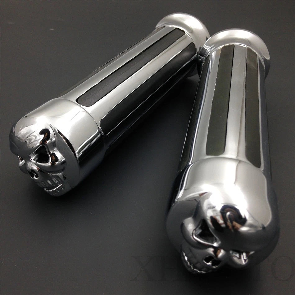 Skull Zombie Hand Grips 1" 25mm for Harley Sportster Cruiser (Chrome)
