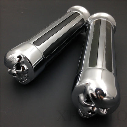 Skull Zombie Hand Grips 1" 25mm for Harley Sportster Cruiser (Chrome)