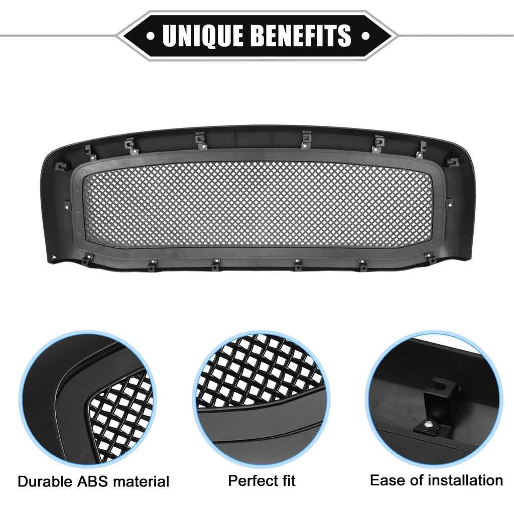 Front Grille Assembly Replacement for Dodge Ram 3500 (2006–2009) Gloss Black