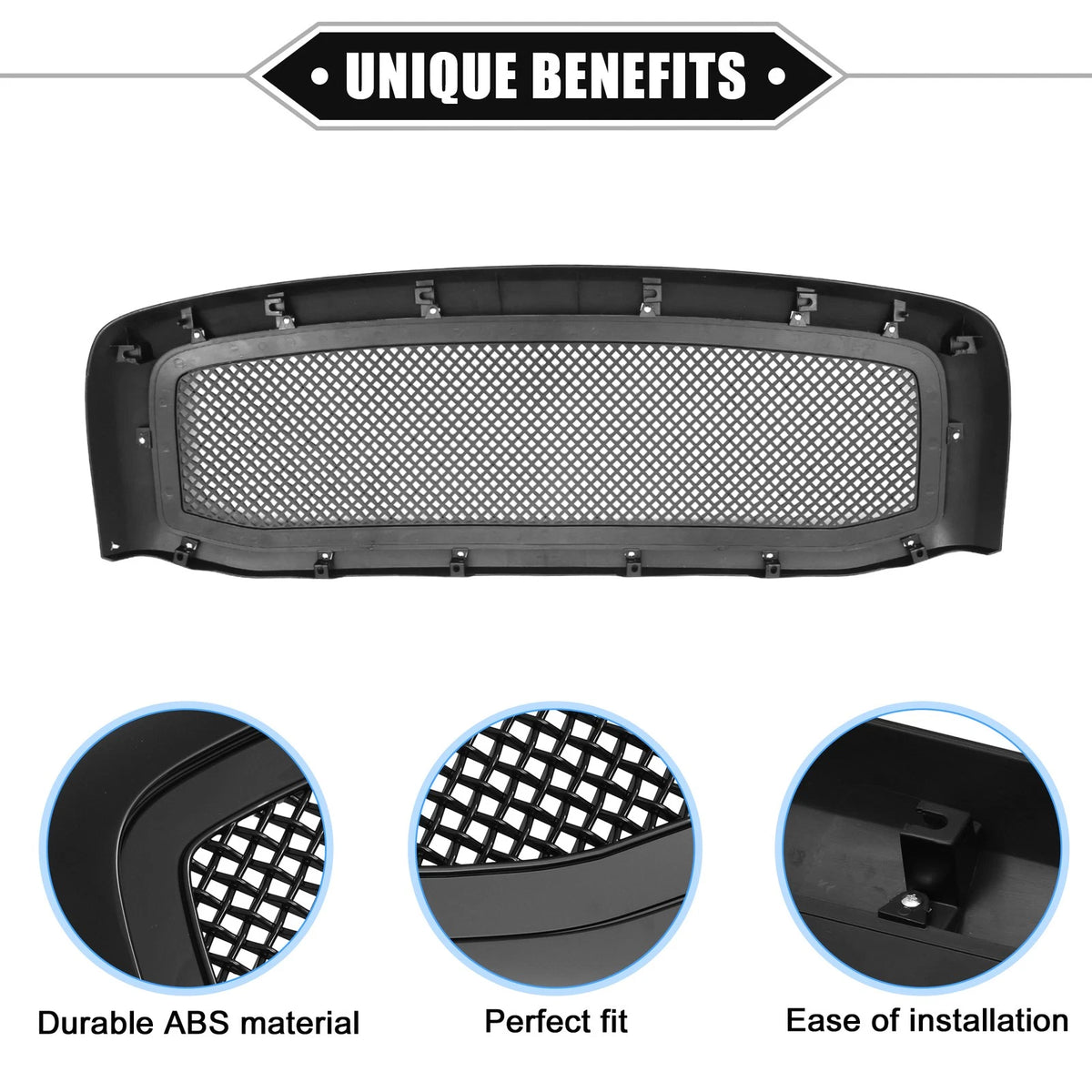Front Grille Assembly Replacement for Dodge Ram 3500 (2006–2009) Gloss Black