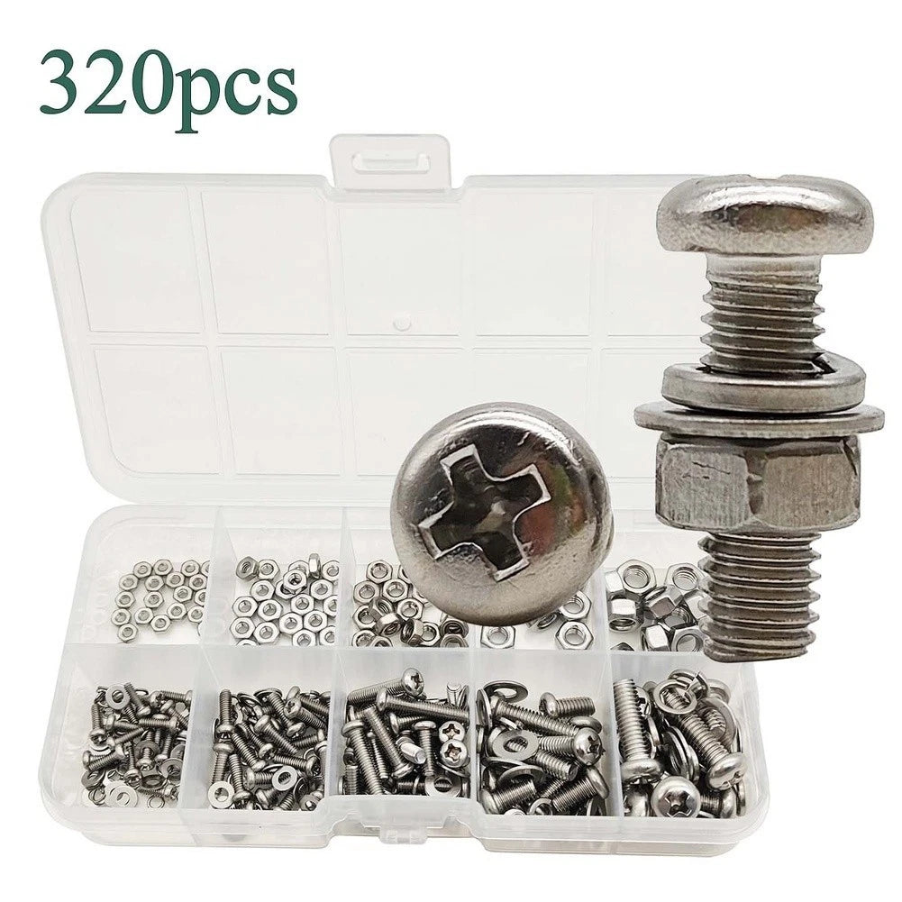 320pcs Round Head Phillips Screws with Washers and Nuts for Automotive