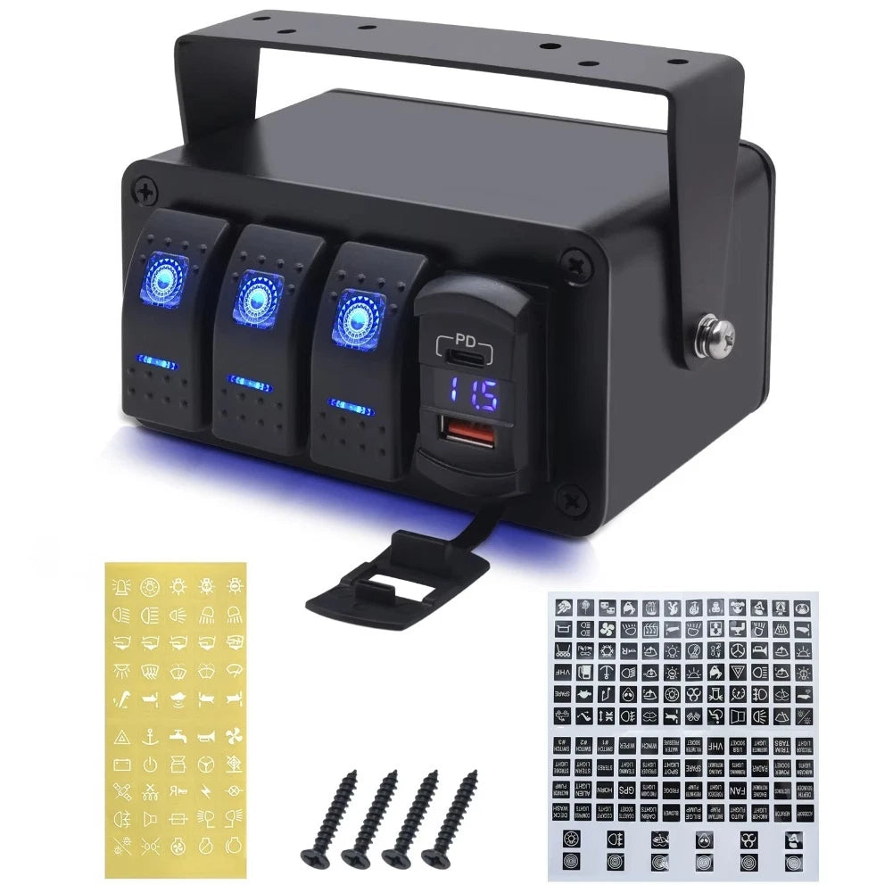 Three Speed Boat Switch Panel with Digital Voltmeter for Car RV Marine