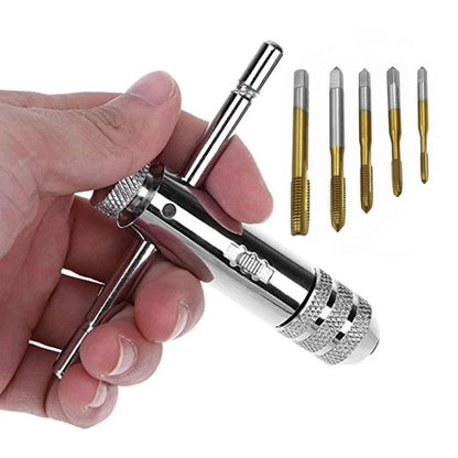6pcs Adjustable T Handle Ratchet Tap Wrench Set for M3 to M8 Tap Sizes