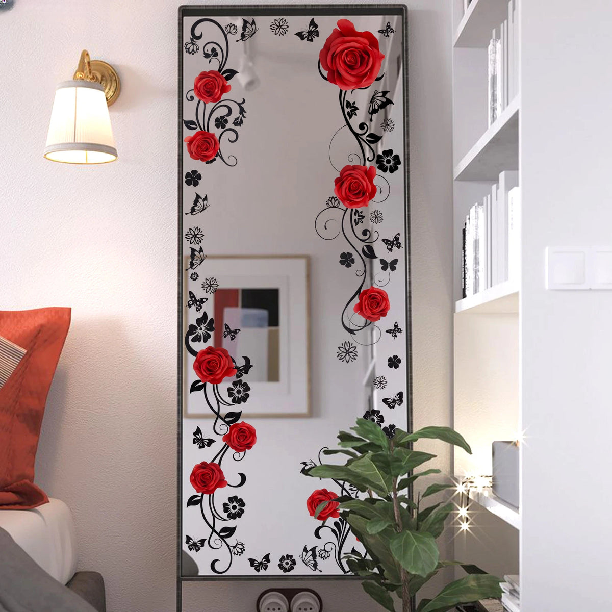 Red Flower Window Cling for Home Decor (Reusable Floral Sticker)