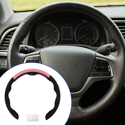 PU Artificial Leather Steering Wheel Cover for Universal Fit (14.96") Black Pink