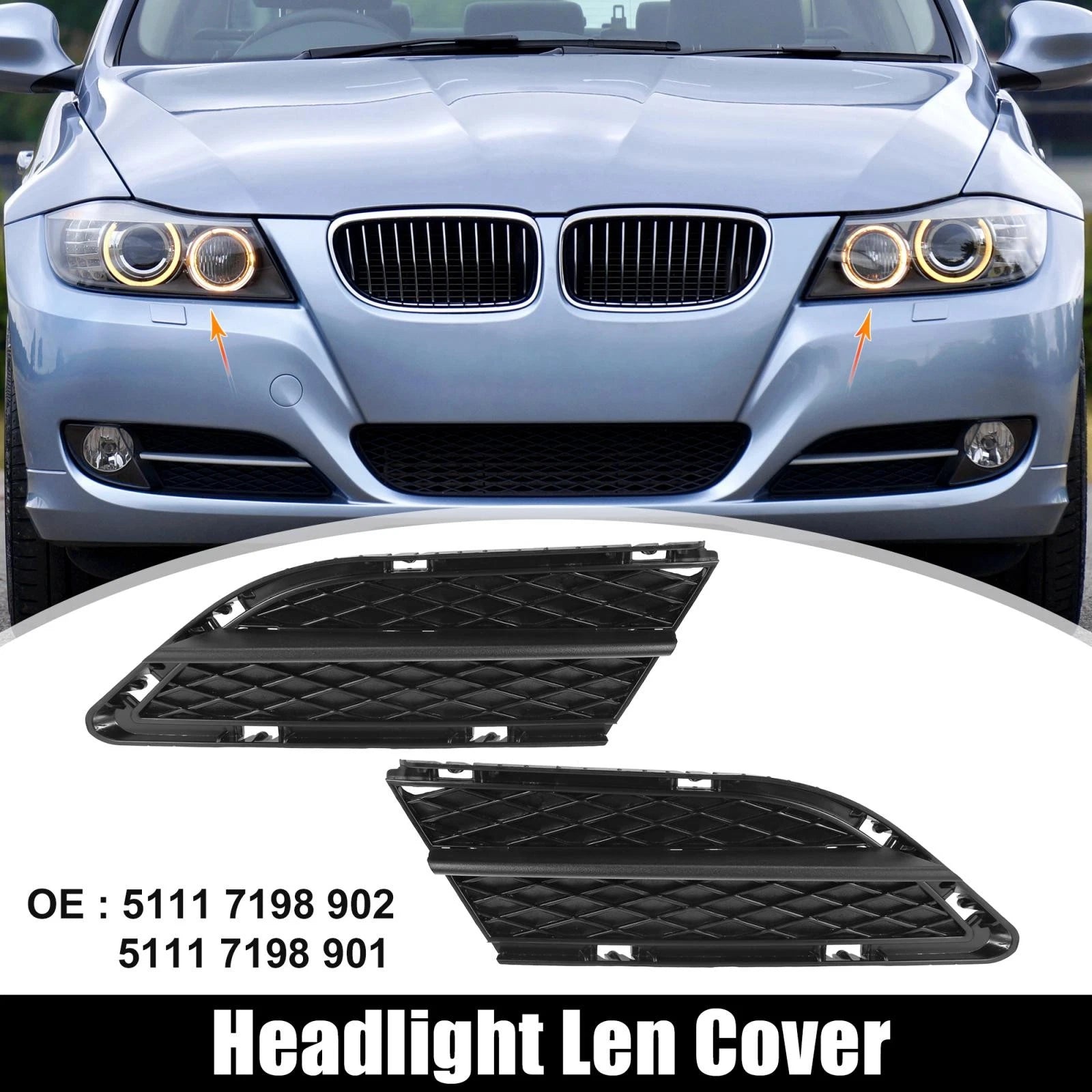 Fog Light Grille Pair Left and Right Replacement for BMW 328i (2009–2010)