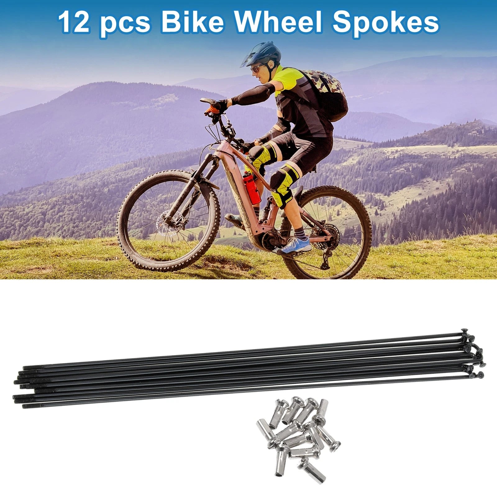 Bicycle Spokes Nipple Replacement 304 Stainless Steel 14G 225mm Universal (Black)