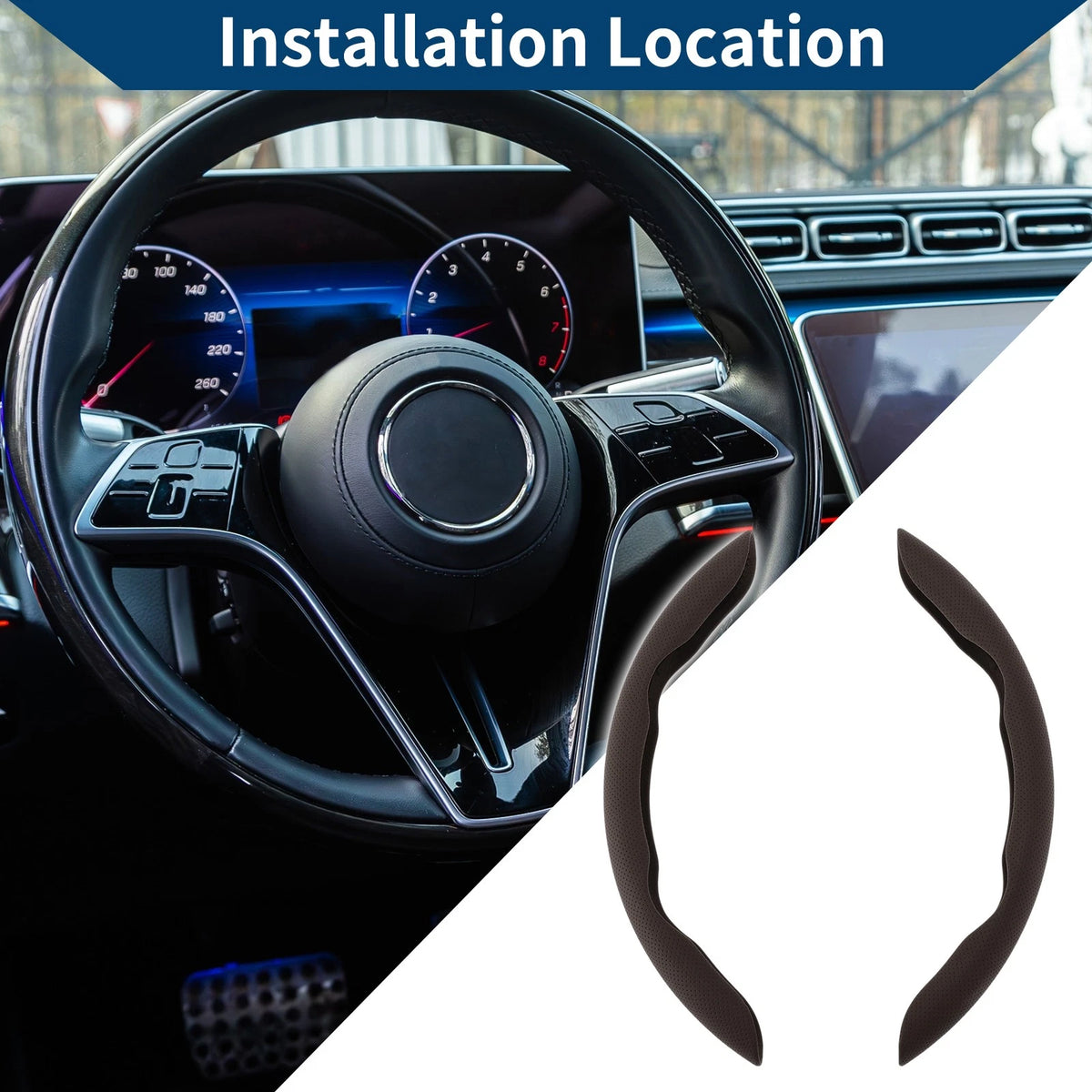 Set of 2 Rubber Steering Wheel Covers for Universal Fit (Mocha Brown)