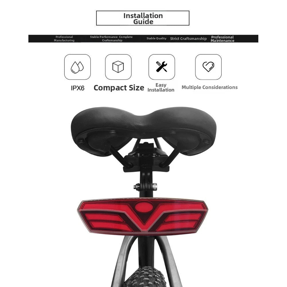 Waterproof DR006 Taillight for Electric Bikes (6V-48V) V-Shaped Dual Mode LED