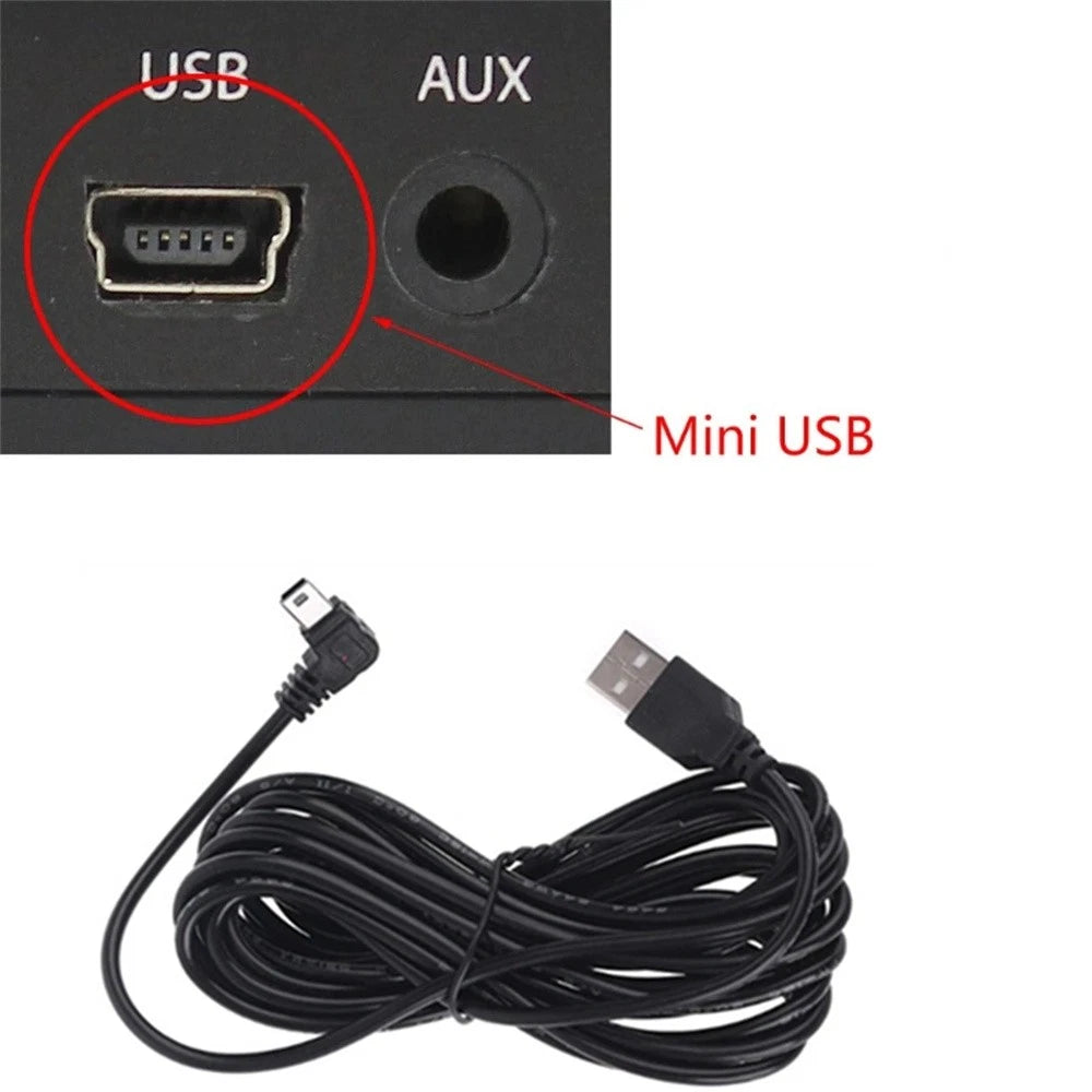 3.5m Left Bend Mini USB Charger Adapter Power Cable For Dash Cam Vehicle DVR 5V