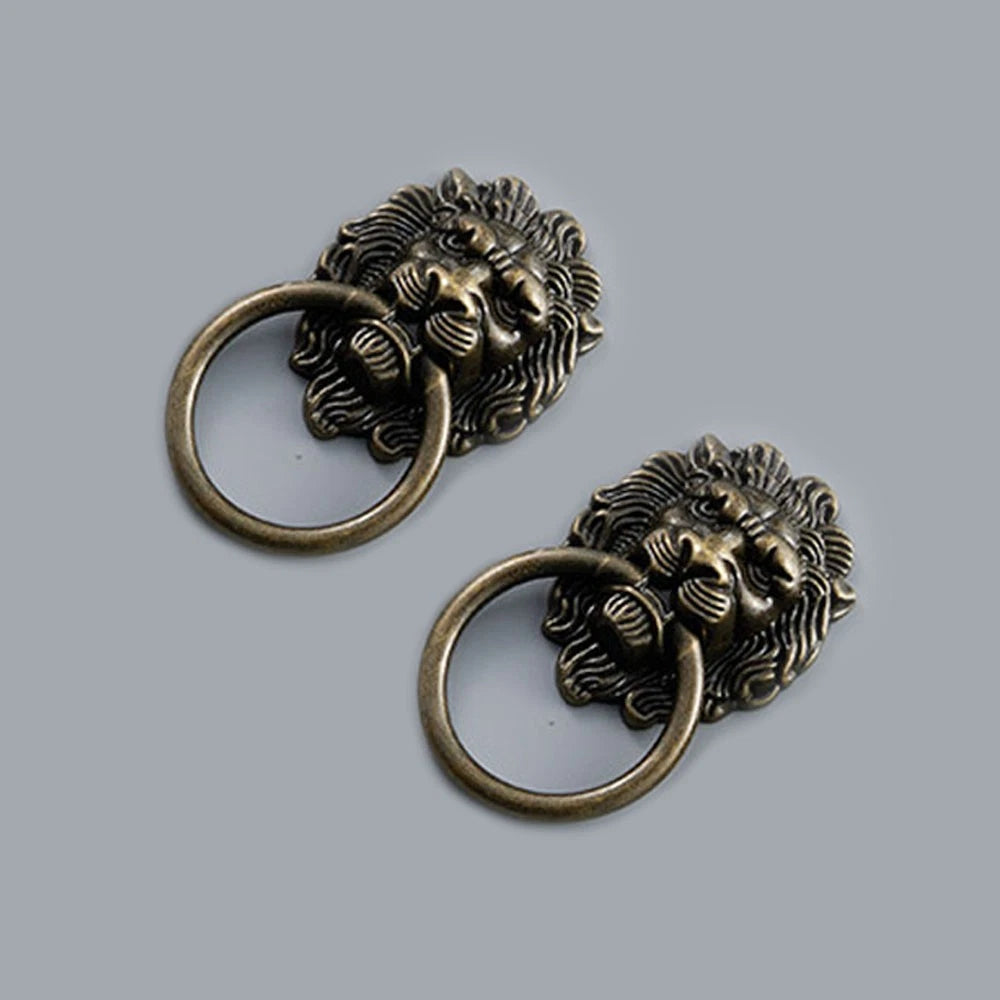 2X Antique Bronze Lion Head Door Pull Handle Ring for Cabinet Furniture