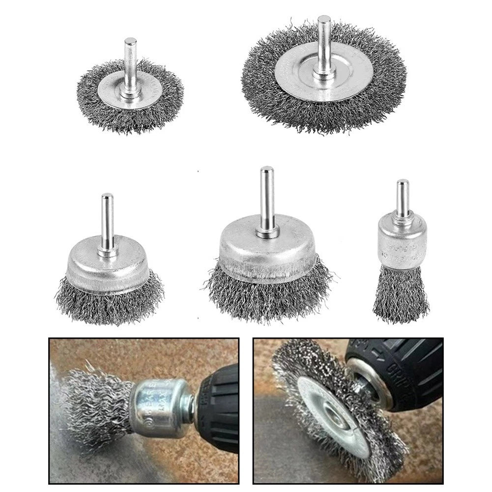 5Pcs Wire Wheel Brush Set for Drill Rust Paint Removal