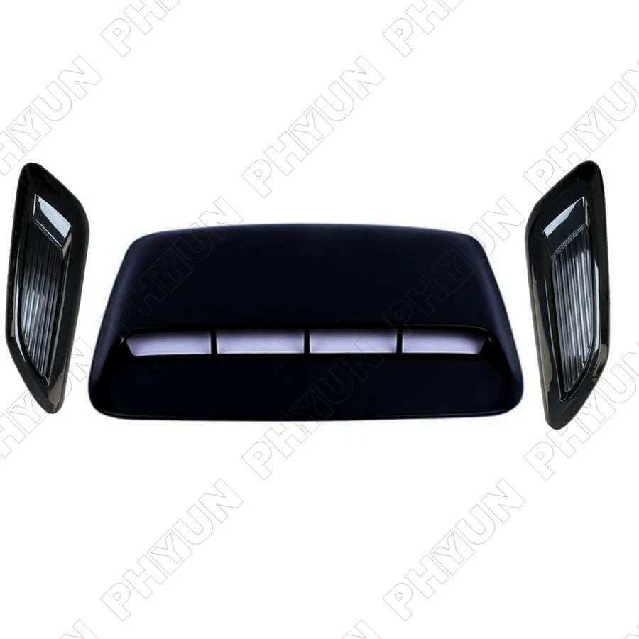 3Pcs Universal Hood Scoop Air Vent Covers Gloss Black ABS