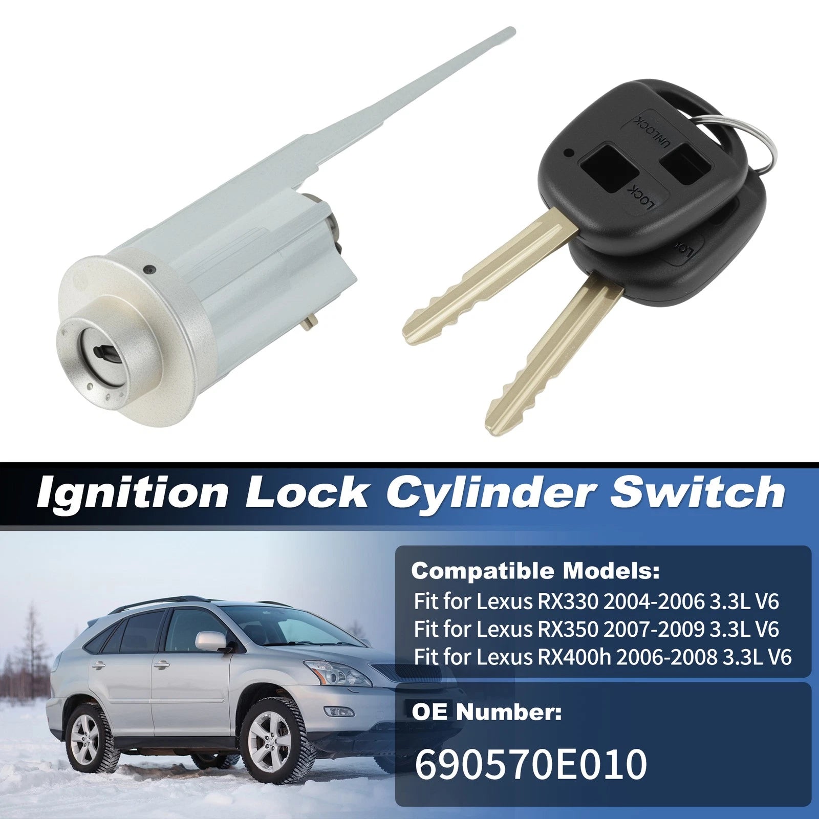 Ignition Lock Cylinder Switch 690570E010 with 2 Keys for Lexus RX330 (2004–2006)