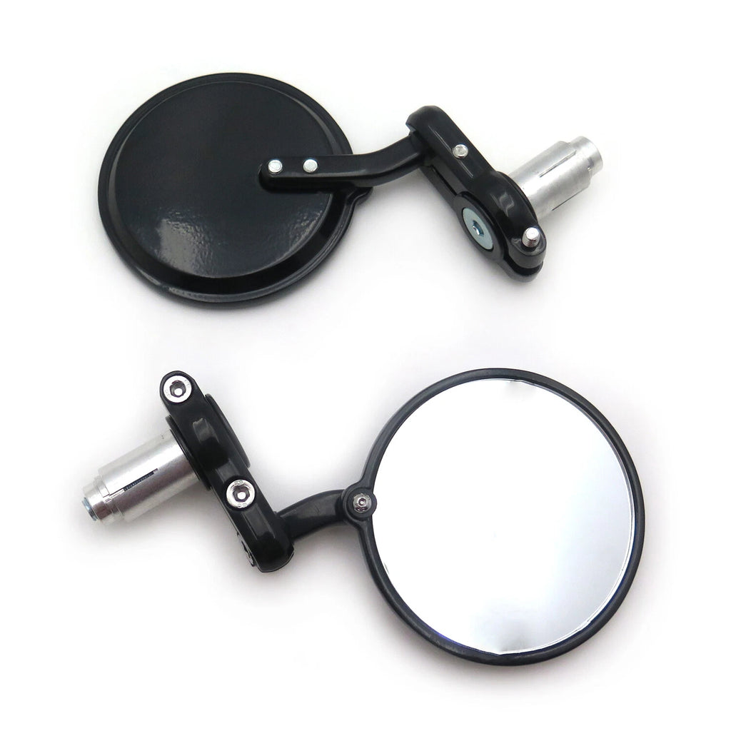 Set of 2 Black Foldable 1" 25mm Handle Bar End Side Mirrors for Motorcycle