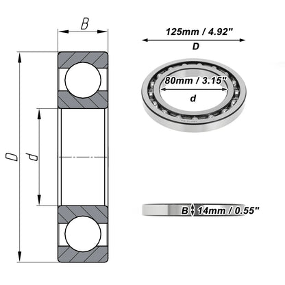 Deep Groove Ball Bearing 80x125x14mm for Scooter Skateboard (P0)