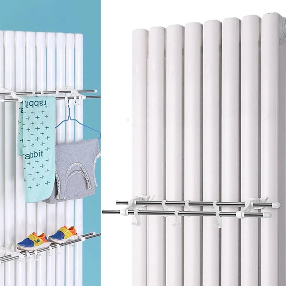 Double Pole Radiator Towel Rack with 6 Hooks for Easy Drying